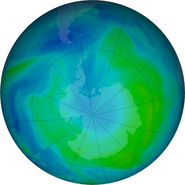 Antarctic ozone map for 04 February 2021